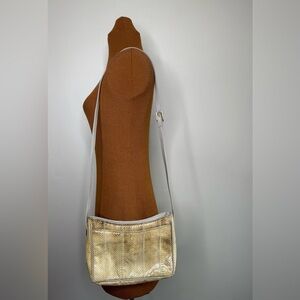 Ganson Vintage Snakeskin Tan Gold Leather Trim Shoulder Bag